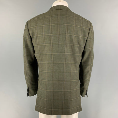 ISAIA Size 40 Green Yellow Plaid Wool Single Breasted Sport Coat