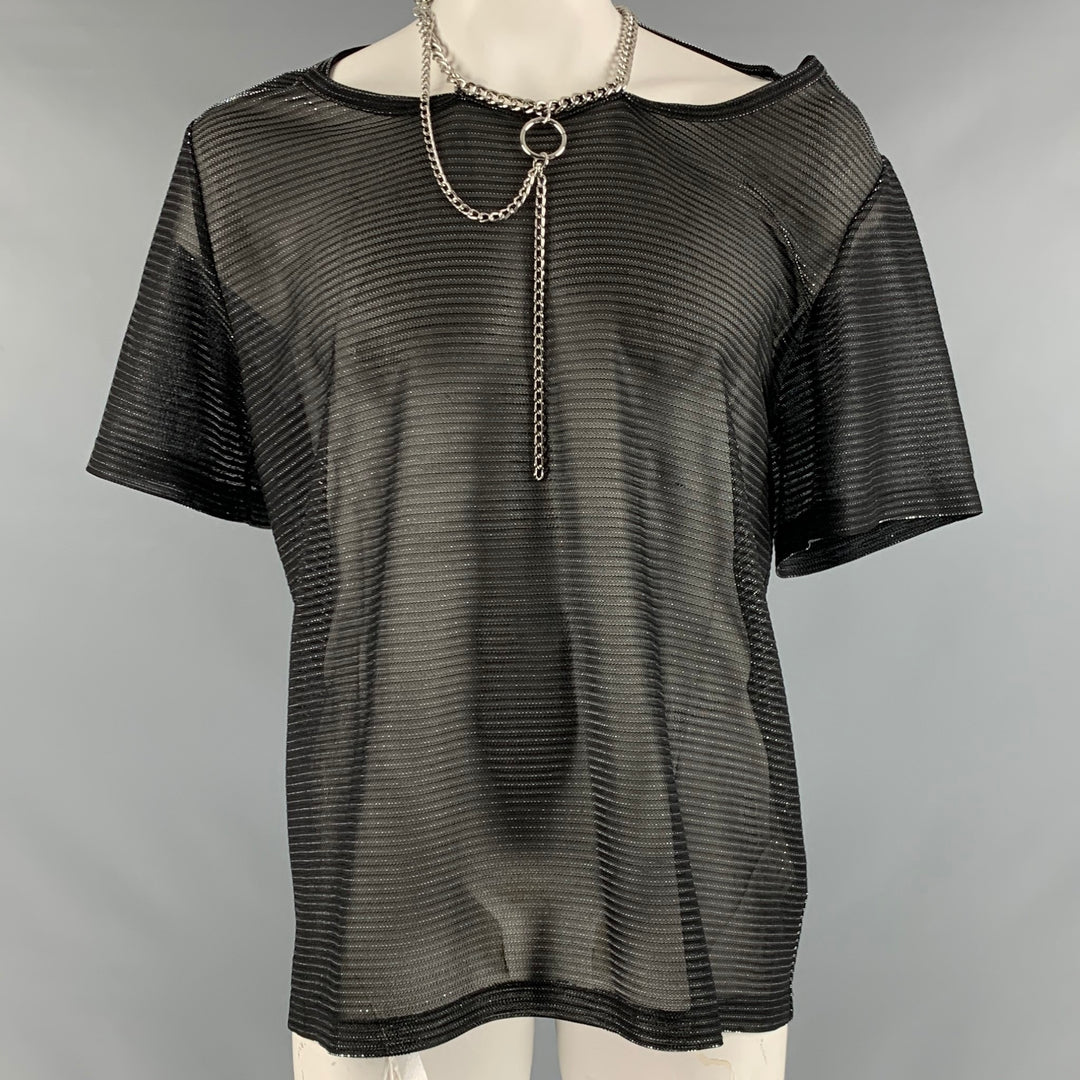 JUNYA WATANABE Size S Silver Black Ribbed Rayon  Polyester Pullover