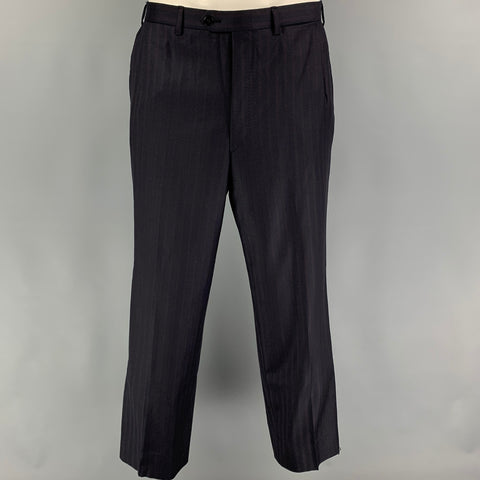 BRIONI Size 42 Navy Stripe Wool Notch Lapel Suit