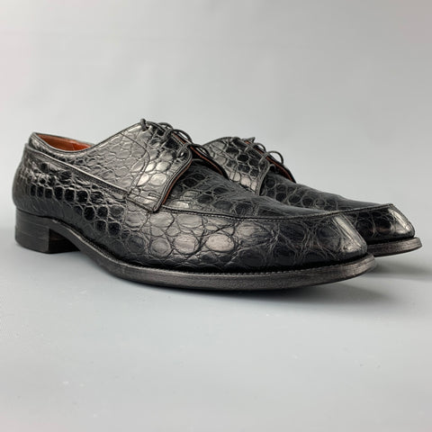 BANISTER SHOES Size 9 Black Embossed Leather Cap Toe Lace Up Shoes