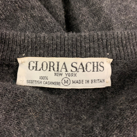 GLORIA SACHS Suéter con cuello redondo de cachemira color carbón talla M