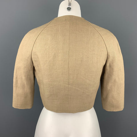BILL BLASS for SAKS FIFTH AVENUE Size 6 Beige Textured Cropped Open Front Jacket
