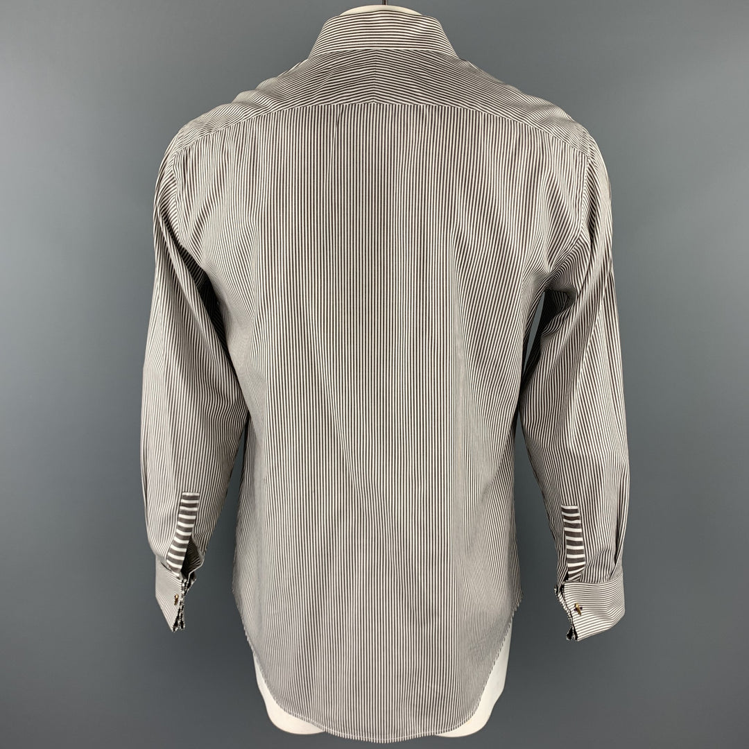 PAUL SMITH Size L Gray Stripe Cotton French Cuff Long Sleeve Shirt