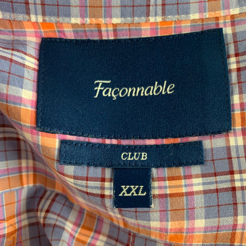 FACONNABLE Size XXL purple Orange Checkered Cotton Long Sleeve Shirt