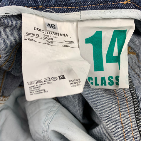 DOLCE & GABBANA Size 30 Blue Floral Embroidery Cotton Jeans