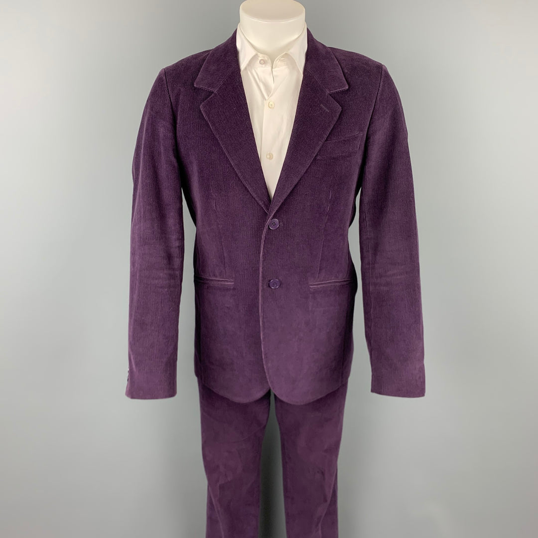 AGNES B. Size 40 Purple Corduroy Cotton Notch Lapel Suit
