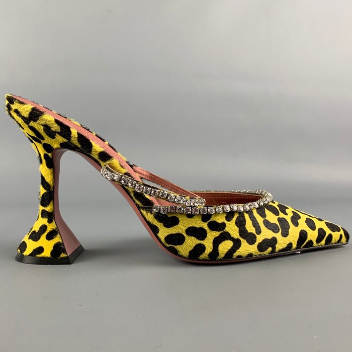 AMINA MUADDI Size 8 Yellow & Black Animal Print Pony Hair Leopard Pumps