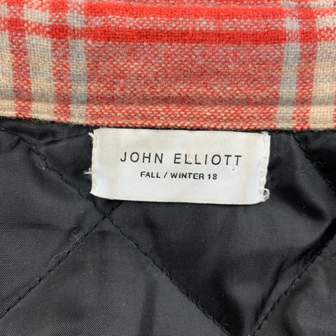 JOHN ELLIOTT FW 18 Size XS Red Beige Plaid Wool Nylon Long Sleeve Shirt