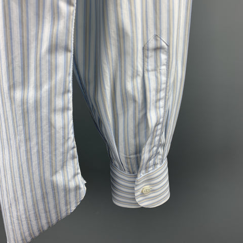 BRIONI Size M Light Blue Stripe Cotton Button Up Long Sleeve Shirt
