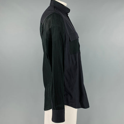 YVES SAINT LAURENT Taille XL Chemise Manches Longues Col Nehru En Coton Noir