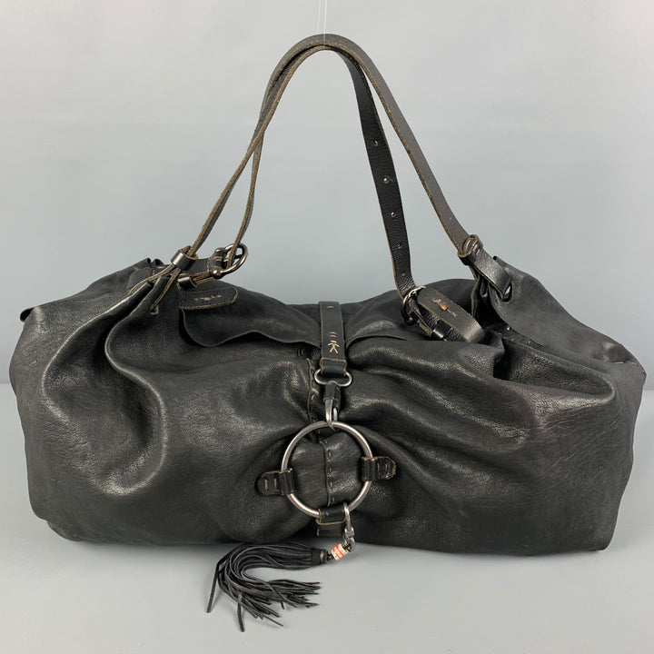 HENRY BEGUELIN Black Distressed Leather Top Handle Bag