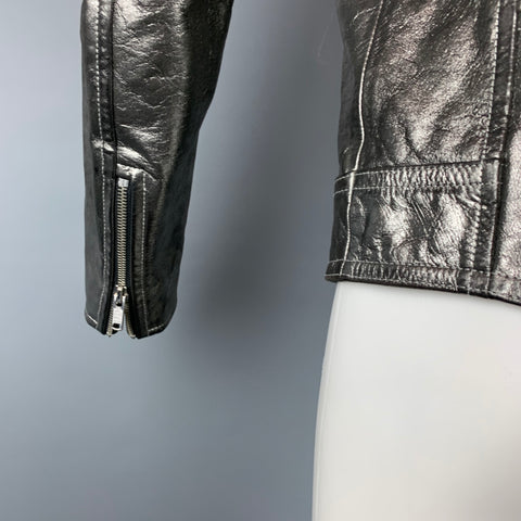 MARC by MARC JACOBS Talla 40 Chaqueta motera de cuero metalizado plateado