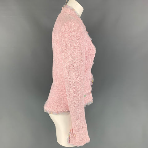 CHANEL 2004 Talla 6 Chaqueta curva de poliamida bouclé rosa