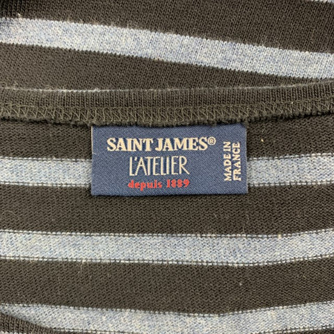 SAINT JAMES Size S Navy & Black Stripe Cotton Boat Neck Pullover