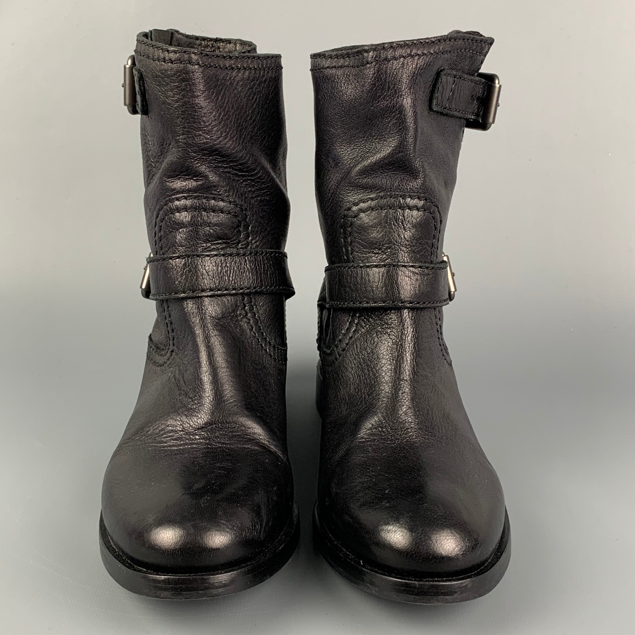 靴 prada belt leather engineer boots PRADA Size 7 Brown Leather Hook Loop Engineer Boots – Sui