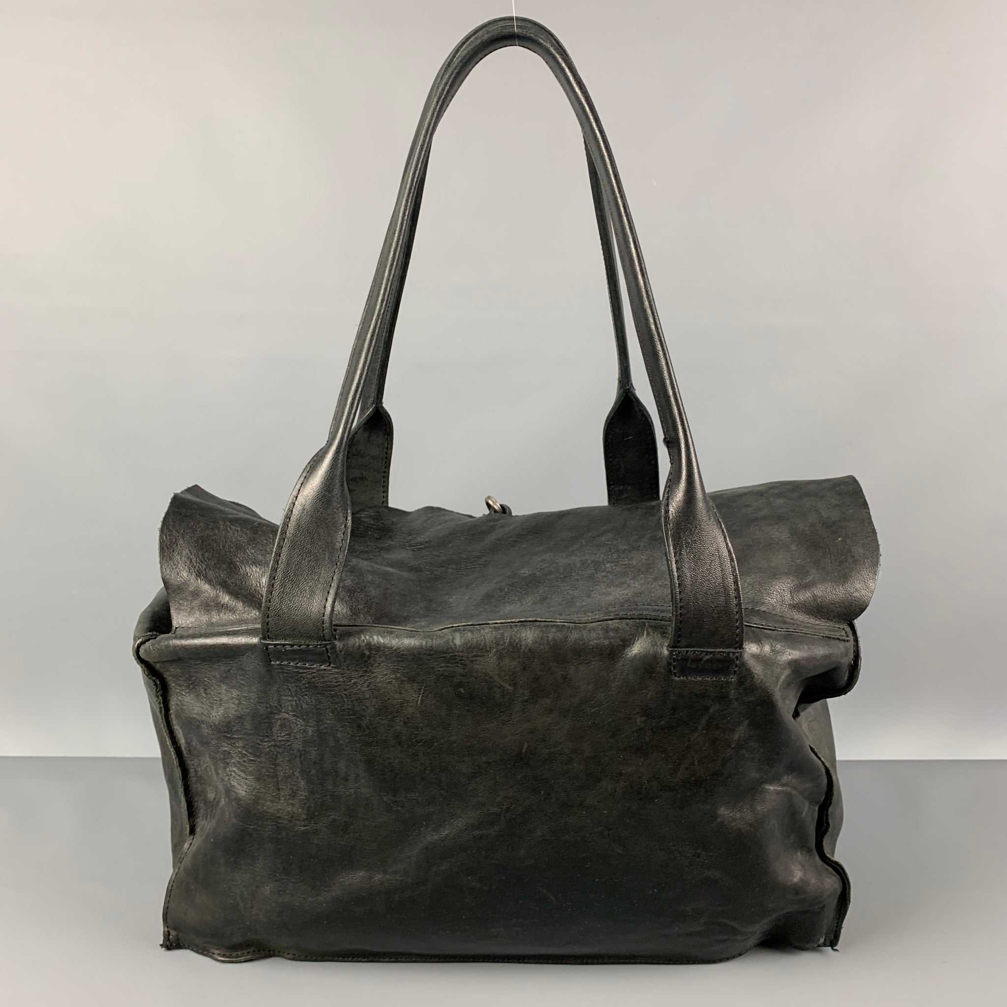 TAGLIOVIVO Black Distressed Horsehide Leather Doctor Handbag