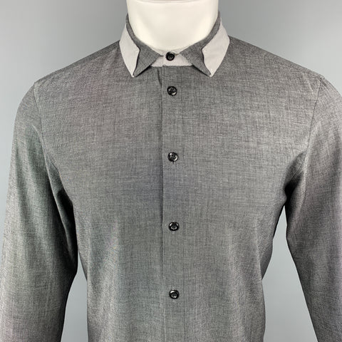EMPORIO ARMANI Taille M Grille Gris Foncé Coton Boutonné Chemise à Manches Longues