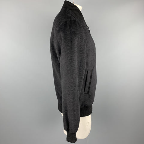 PERUVIANNI Size M Black Textured Alpaca / Wool Zip Up Jacket