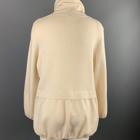 AKRIS Size 14 Cream Wool Blend Jacket High Neck Sweater Jacket