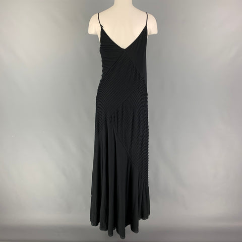 RALPH LAUREN Size M Black Cotton Nylon Pleated Spaghetti Straps Long Dress