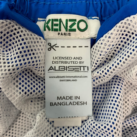 KENZO Size M Blue White Logo Nylon Elastic Waistband Swim Trunks