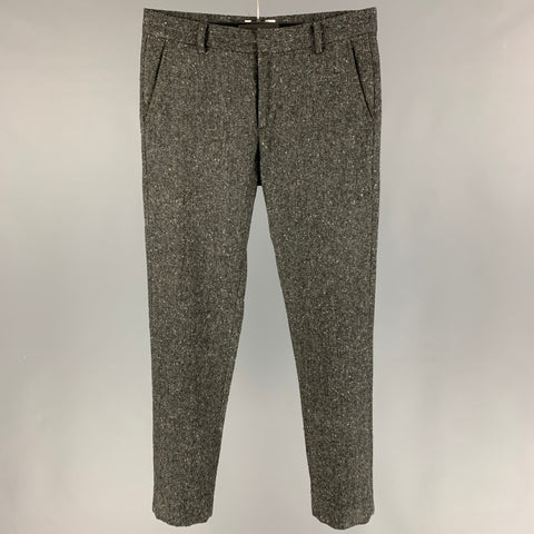 SHADES OF GREIGE Size 30 Grey Cream Dots Wool Polyester Flat Front Dress Pants