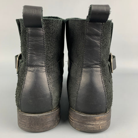 J.D.FISK Size 10.5 Black Leather Motorcycle Ankle Boots