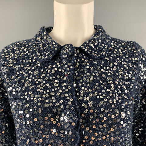 MANOUSH Taille M Veste courte à paillettes en mélange de laine argenté marine