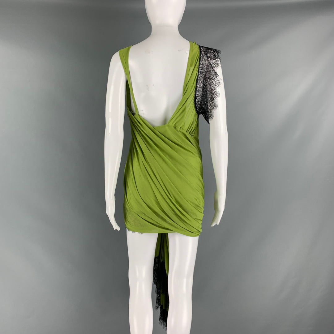 CHRISTOPHER ESBER Size 6 Green Black Viscose Polyester Lace Asymmetric Sui Generis Designer Consignment CHRISTOPHER ESBER Size 6 Green Black Viscose Polyester Lace Asymmetric Sui Generis Designer Consignment
