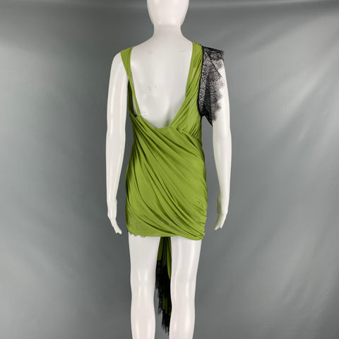 CHRISTOPHER ESBER Size 6 Green Black Viscose Polyester Lace Asymmetrical Dress
