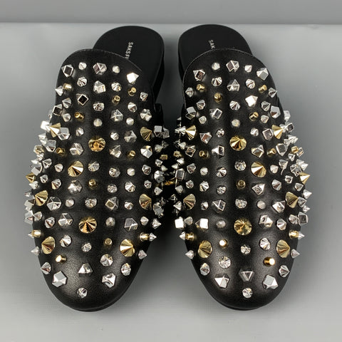 SAKS FIFTH AVENUE Size 12 Black Rumi Studded Mules