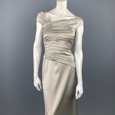 TADASHI Size 4 Silver Satin Acetate Blend Ruched Gown