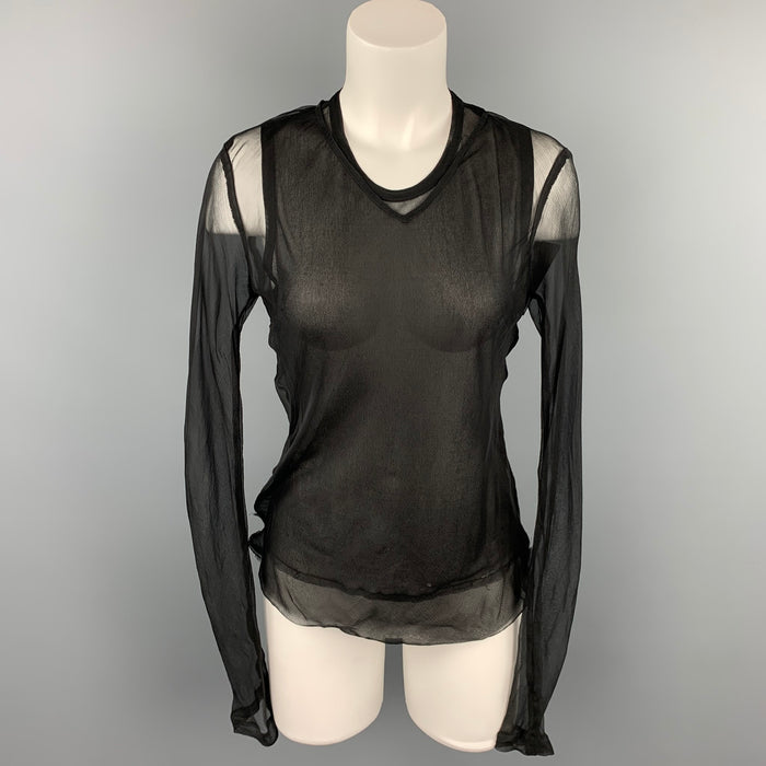 DRIES VAN NOTEN Size 10 Black See Through Layered Blouse