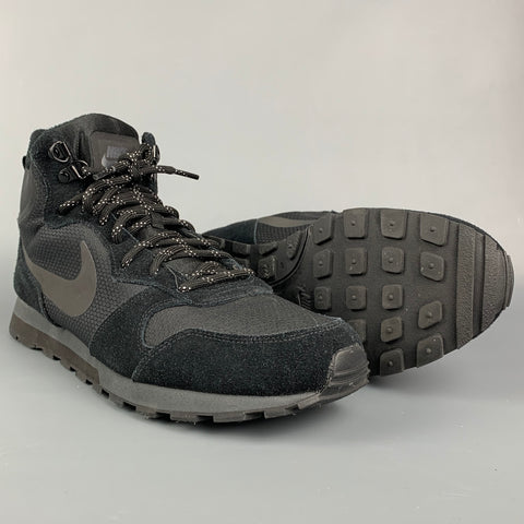 NIKE Size 12 Black Mixed Fabrics Mesh Suede High Top Sneakers