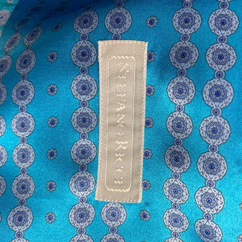 STEFANO RICCI Size XL Turquoise Light Grey Dots Silk Long Sleeve Shirt