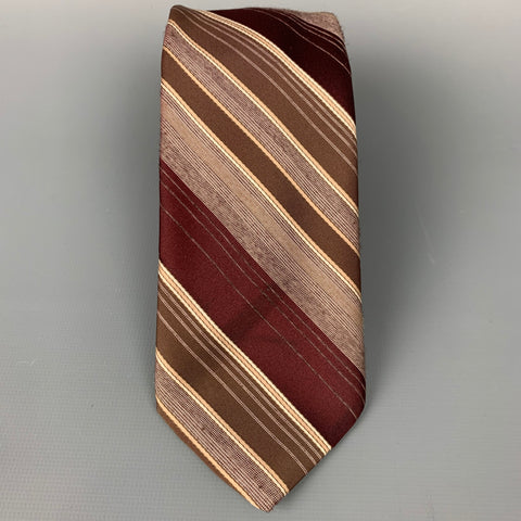 Vnitage BRITTANIA Taupe & Burgundy Diagonal Stripe Polyester Tie