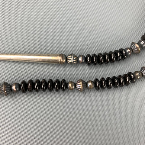 VINTAGE Silver & Black Beaded Large Cross Necklace