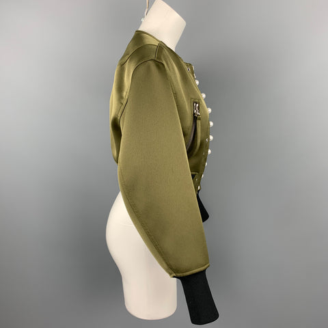 3.1 PHILLIP LIM Size 2 Olive Satin Polyester Bomber Jacket