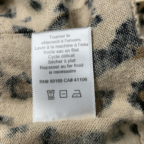 ATM Talla S Jersey con cuello en pico y estampado animal de algodón y cachemira beige y marrón