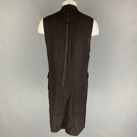 LA HAINE Size M Charcoal Stripe Linen Long Vest