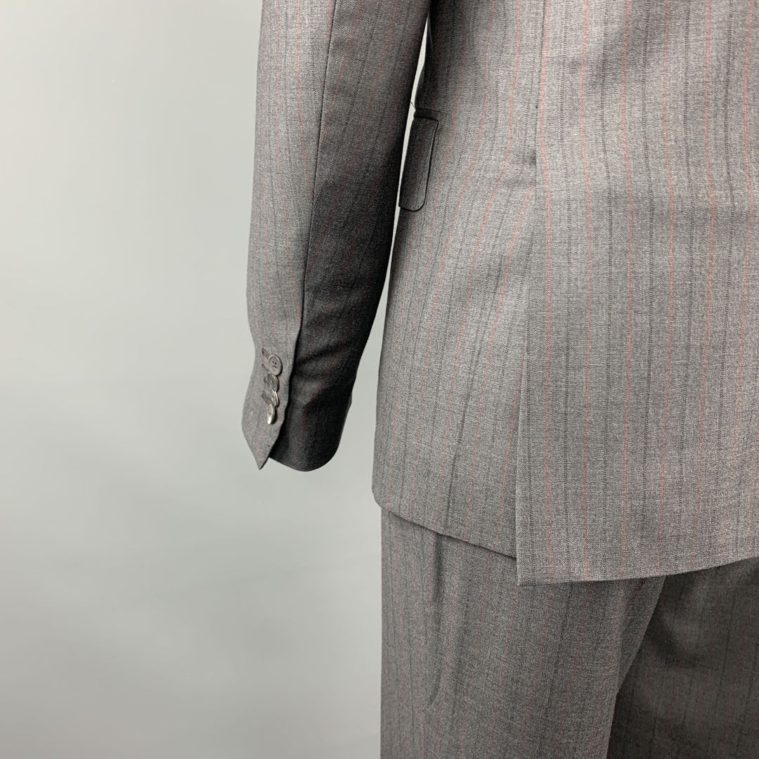 ISAIA Size 40 Regular Stripe Dark Gray Wool Notch Lapel Suit