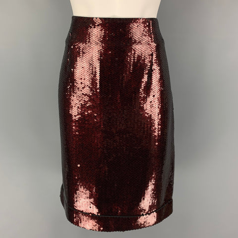 MARC JACOBS Size 6 Burgundy Black Polyester Blend Sequined A-Line Skirt