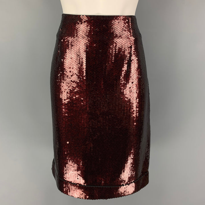 MARC JACOBS Size 6 Burgundy Black Polyester Blend Sequined A-Line Skirt