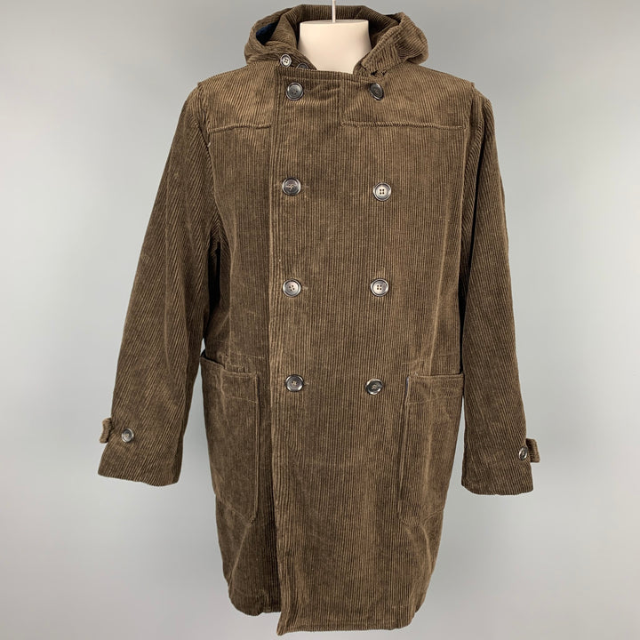 45rpm Taille XL Manteau à capuche à double boutonnage en velours côtelé marron