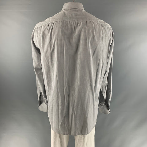 ISAIA Size XL White Black Checkered Cotton Long Sleeve Shirt