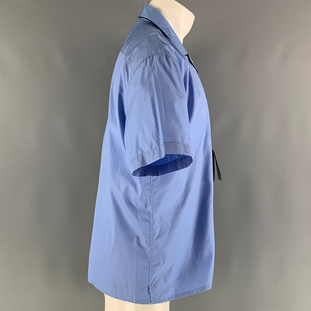 BURBERRY Size M Blue Black Solid Cotton Camp Short Sleeve Shirt