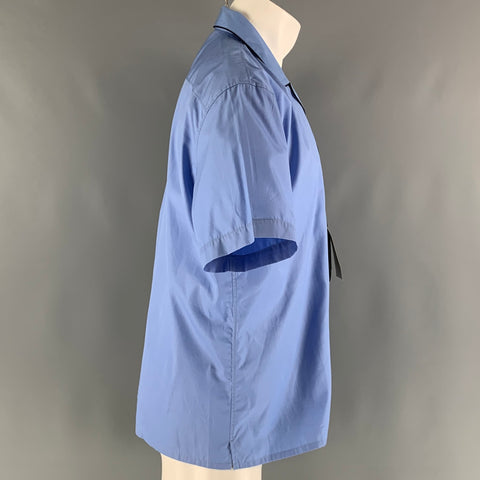 BURBERRY Size M Blue Black Solid Cotton Camp Short Sleeve Shirt