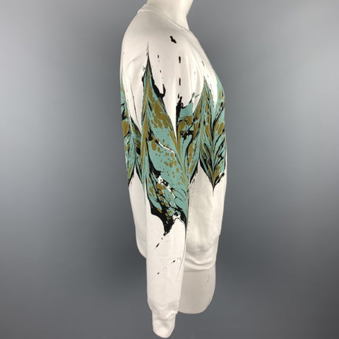 DRIES VAN NOTEN F/W 18 Size L White Ebru Marble Print Cotton Crew-Neck Sweatshirt