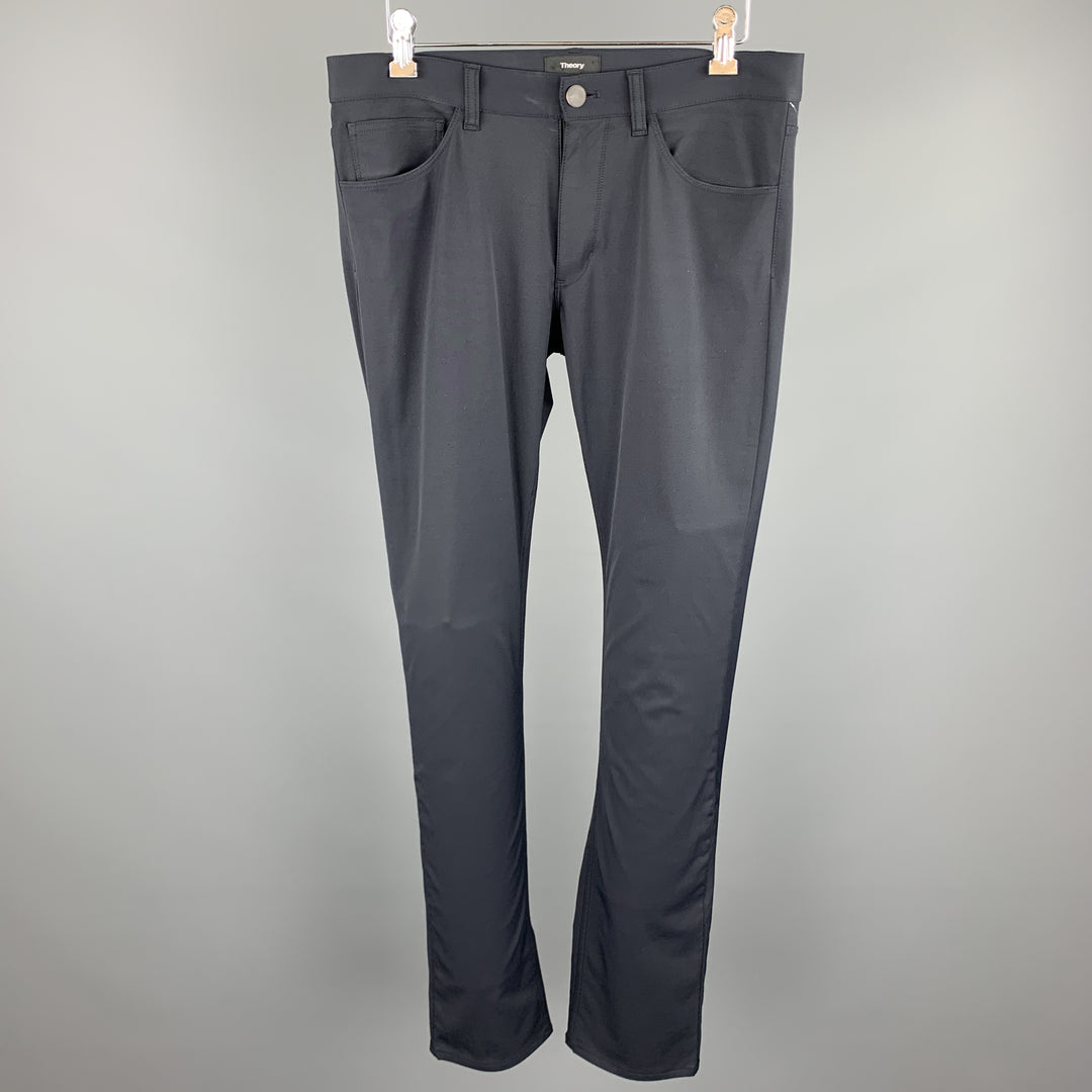 THEORY Taille 30 Pantalon décontracté en polyamide bleu marine avec braguette zippée
