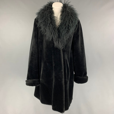 NEIMAN MARCUS Taille M Manteau à revers cranté en fausse fourrure modacrylique noir